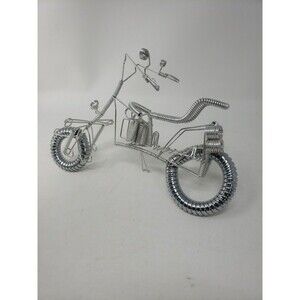 Vintage Motorcycle Wire Folk Art Metal Decor Chrome Bendable Unique Collectible